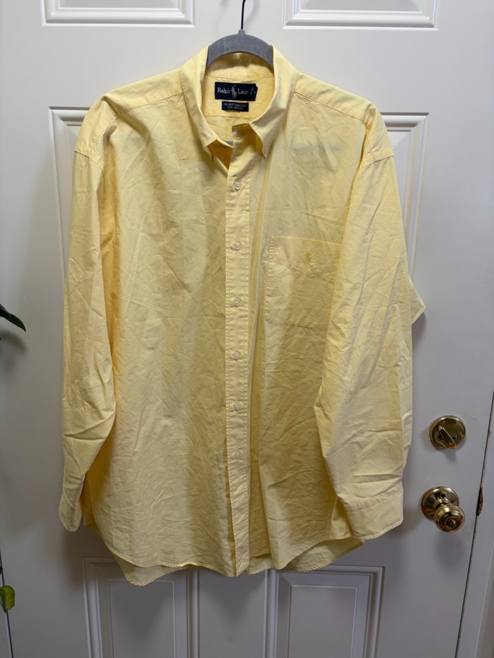 Ralph Lauren Butter yellow the big button down 100% cotton Top 16 1/2” 34/35